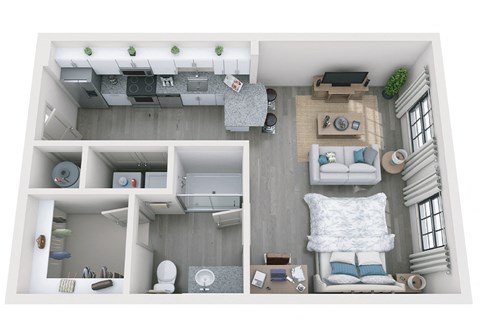 Floor plan for studio, 1 bath, 583 sqft