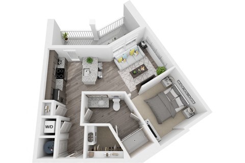 Floor plan for studio, 1 bath, 613 sqft