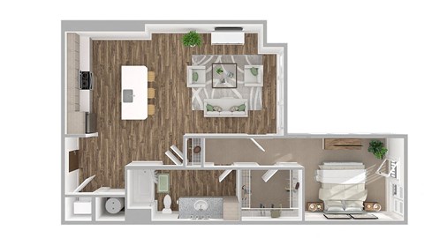 Floor plan for 1 bed, 1 bath, 844 sqft