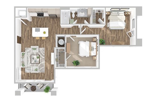 Floor plan for 2 beds, 1 bath, 929 sqft
