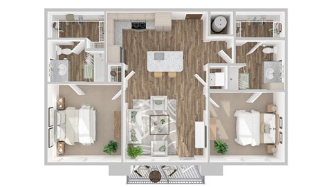 Floor plan for 2 beds, 2 baths, 1020 sqft