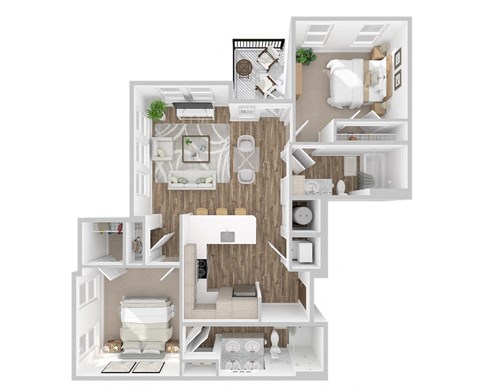 Floor plan for 2 beds, 2 baths, 1080 sqft