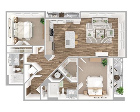 Floor plan for 2 beds, 2 baths, 1142 sqft