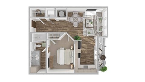 Floor plan for studio, 1 bath, 684 sqft