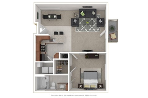 Floor plan for 1 bed, 1 bath, 825 sqft