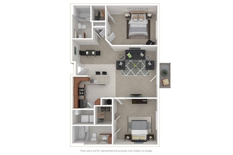 Floor plan for 2 beds, 2 baths, 1197 sqft