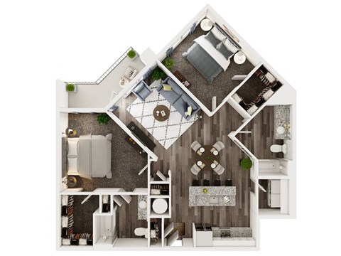 Floor plan for 2 beds, 2 baths, 1211 sqft