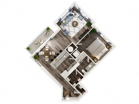 Floor plan for 1 bed, 1 bath, 887 sqft