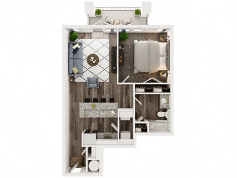 Floor plan for 1 bed, 1 bath, 792 sqft
