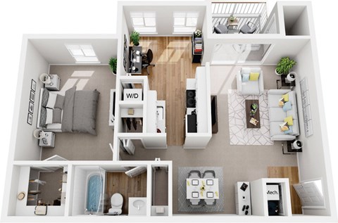 Floor plan for 1 bed, 1 bath, 750 sqft