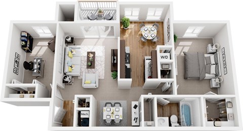 Floor plan for 1 bed, 1 bath, 895 sqft