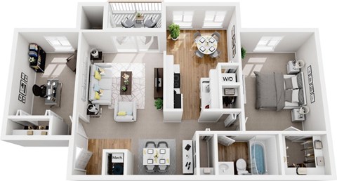 Floor plan for 1 bed, 1 bath, 895 sqft