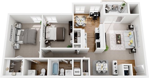 Floor plan for 2 beds, 1.5 baths, 830 sqft