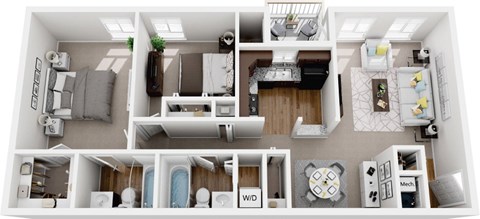 Floor plan for 2 beds, 2 baths, 870 sqft