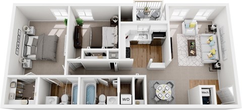 Floor plan for 2 beds, 2 baths, 870 sqft