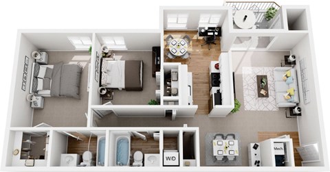 Floor plan for 2 beds, 2 baths, 975 sqft