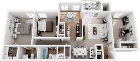 Floor plan for 2 beds, 2 baths, 1100 sqft