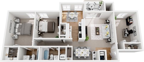 Floor plan for 2 beds, 2 baths, 1100 sqft