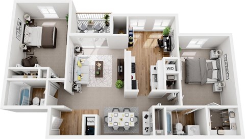 Floor plan for 2 beds, 2 baths, 1000 sqft