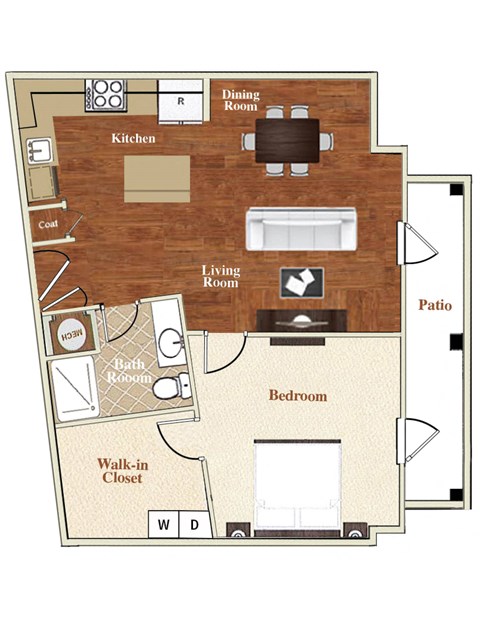 Floor plan for 1 bed, 1 bath, 808 sqft