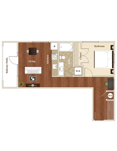 Floor plan for 1 bed, 1 bath, 813 sqft