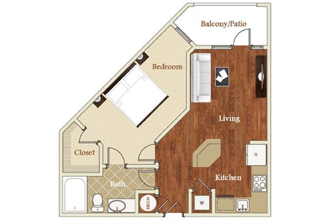 Floor plan for 1 bed, 1 bath, 794 sqft