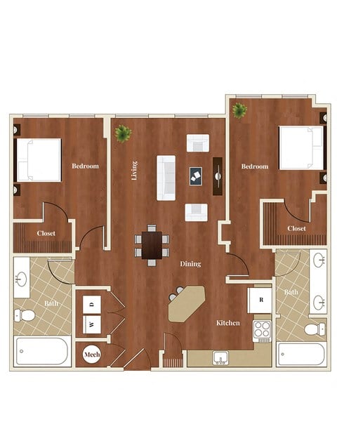 Floor plan for 2 beds, 2 baths, 1148 sqft