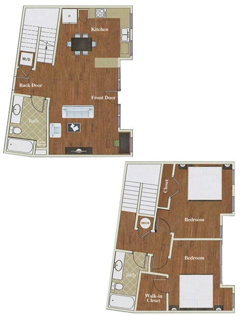 Floor plan for 2 beds, 2 baths, 1214 sqft