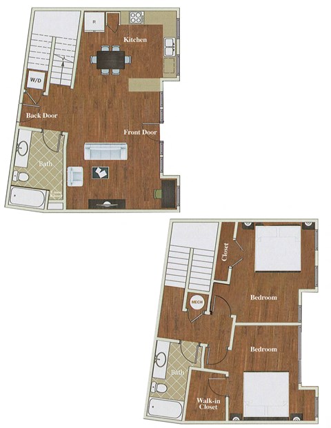 Floor plan for 2 beds, 2 baths, 1214 sqft