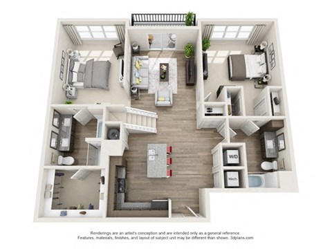 Floor plan for 2 beds, 2 baths, 1663 sqft