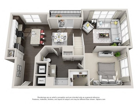 Floor plan for 2 beds, 2 baths, 1231 sqft