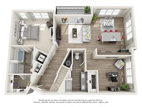 Floor plan for 2 beds, 2 baths, 1642 sqft