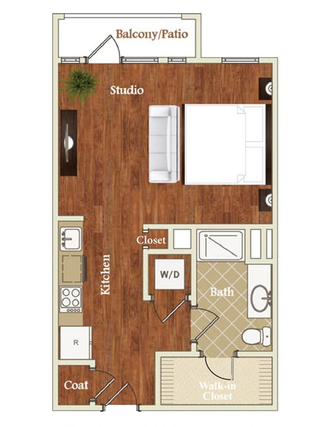 Floor plan for studio, 1 bath, 532 sqft