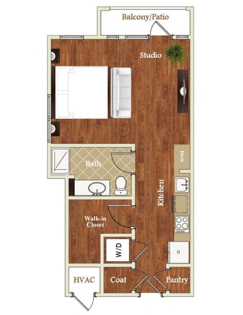 Floor plan for studio, 1 bath, 556 sqft