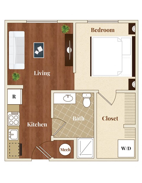 Floor plan for studio, 1 bath, 564 sqft