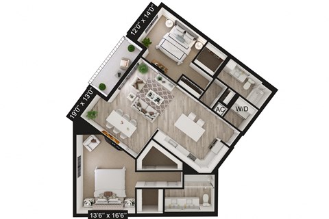 Floor plan for 2 beds, 2 baths, 1414 sqft