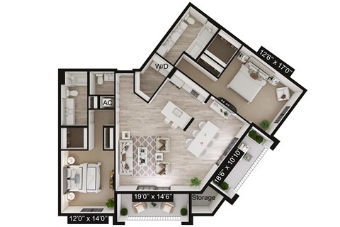 Floor plan for 2 beds, 2.5 baths, 1547 sqft