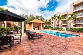 Miami Lakes apartment for rent - a swimming pool with chairs and umbrellas at a resort