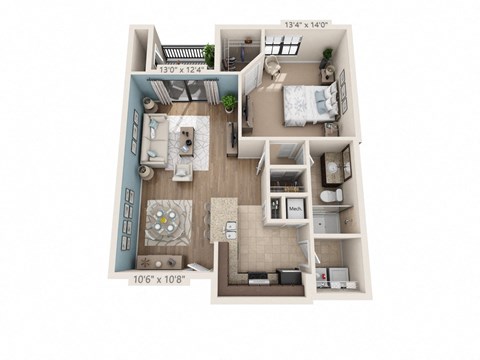 Floor plan for 1 bed, 1 bath, 809 sqft