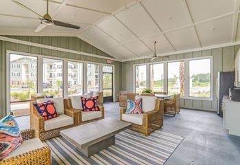 Screened in tv lounge with indoor kitchen