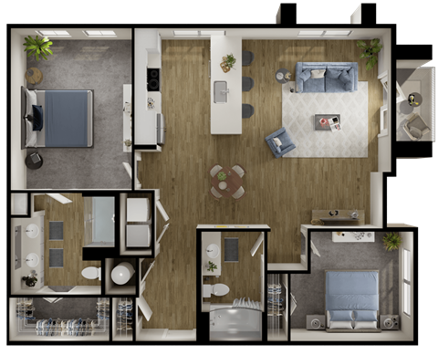Floor plan for 2 beds, 2 baths, 1217 sqft