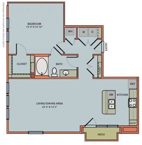 Floor plan for 1 bed, 1 bath, 993 sqft