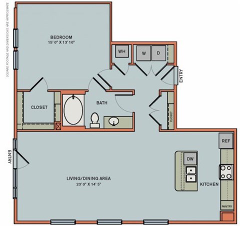 Floor plan for 1 bed, 1 bath, 1019 sqft