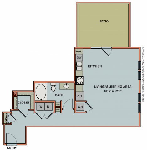 Floor plan for studio, 1 bath, 724 sqft