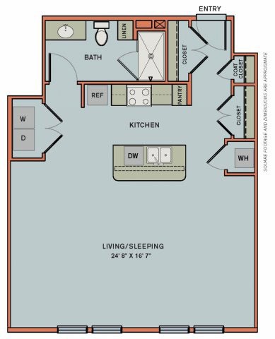 Floor plan for studio, 1 bath, 771 sqft