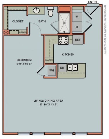 Floor plan for studio, 1 bath, 781 sqft