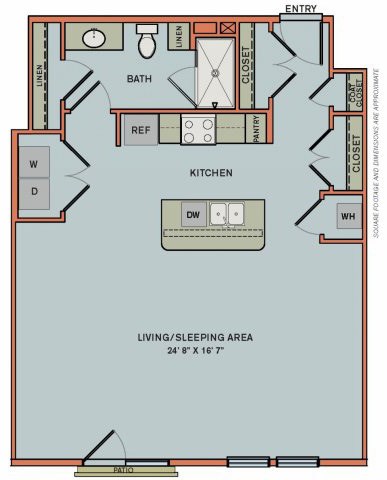 Floor plan for studio, 1 bath, 789 sqft