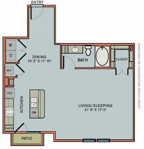 Floor plan for studio, 1 bath, 814 sqft