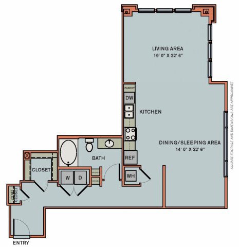 Floor plan for studio, 1 bath, 941 sqft
