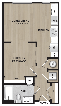 Floor plan for studio, 1 bath, 571 sqft